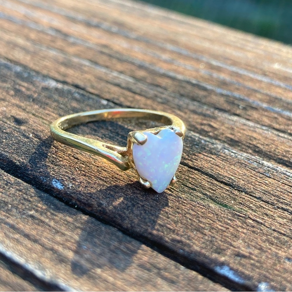 Vintage Baden & Foss Opal Heart 14k Solid Gold Ring Size 5.5